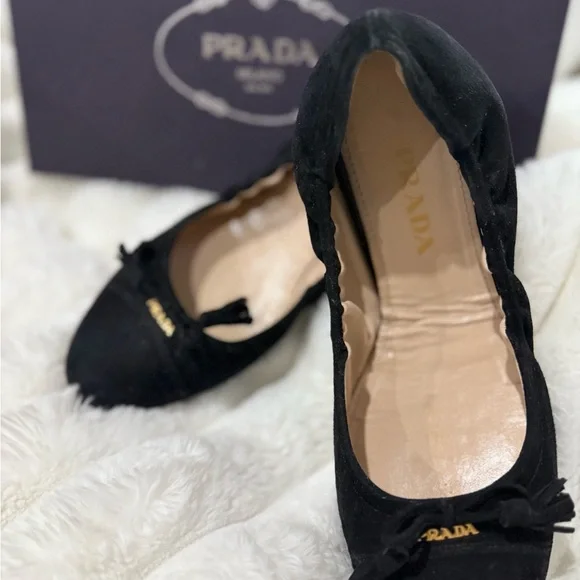 Prada Women's Black Suede Loafers with Bow - Picture 6 of 8